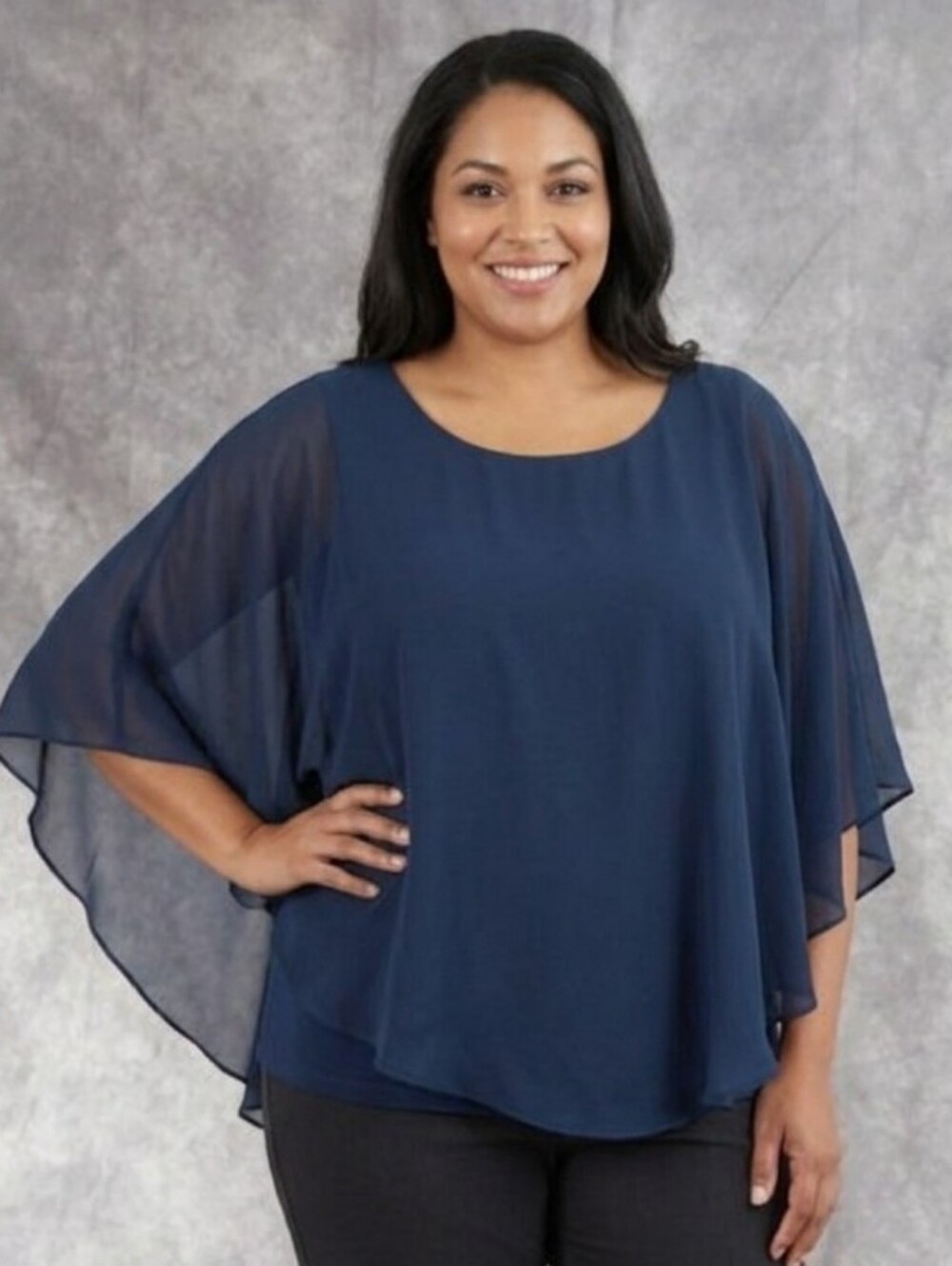 C Est. 1946 Woman's Size 18/20W Navy Blue Draped Sheer Cape Top Stretch Liner